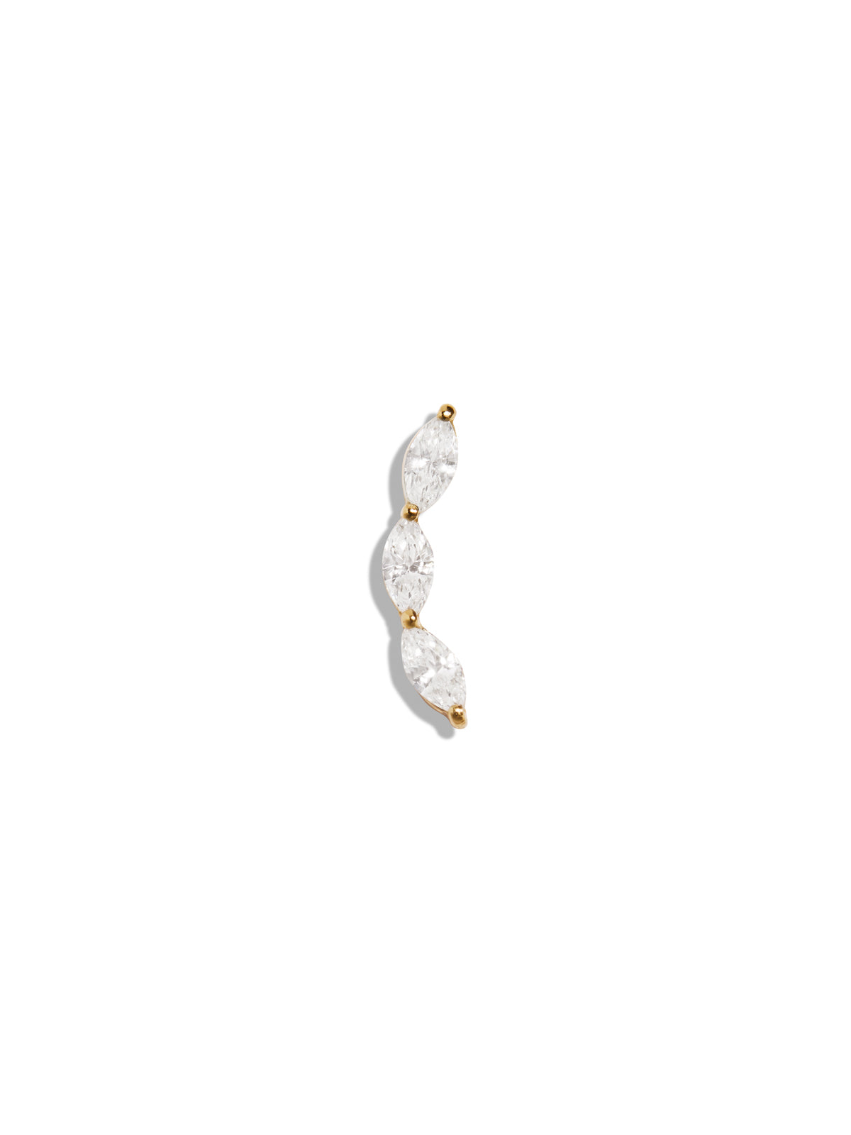 Three Diamond Marquise Curve Yellow Gold Stud