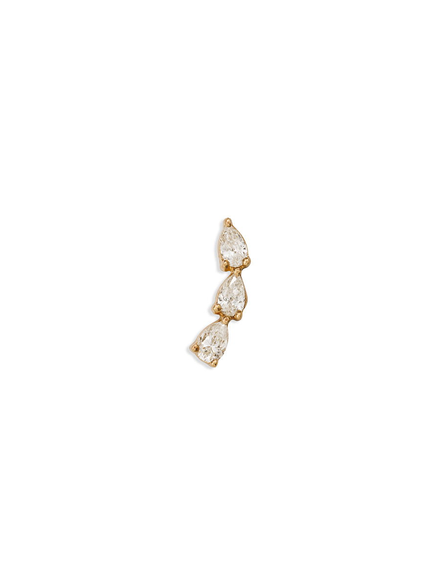 3 Pear Diamond Curve Yellow Gold Stud