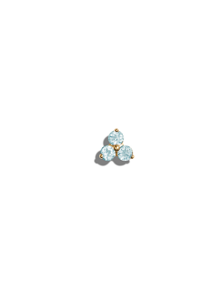Tri-Aquamarine Yellow Gold Stud