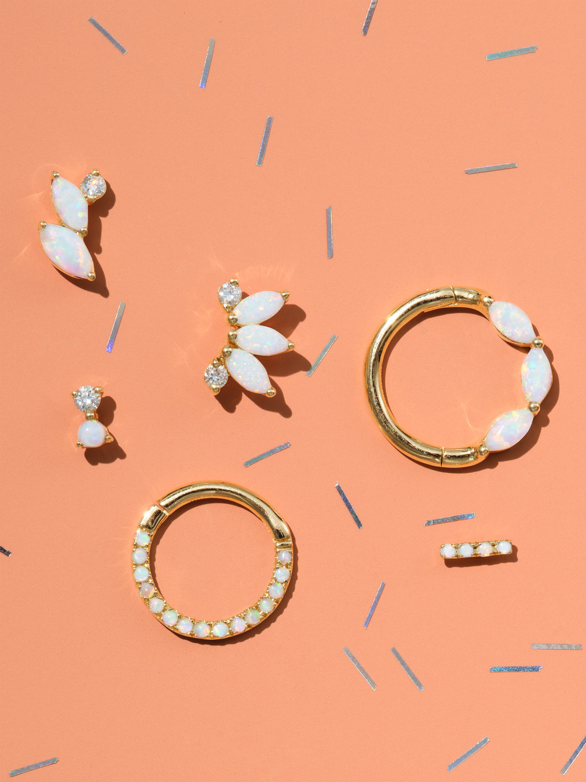 Two Opal Marquise and Round Diamond Yellow Gold Stud
