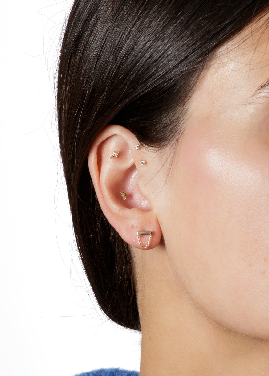 7mm Bar with Chain Drape Yellow Gold Stud