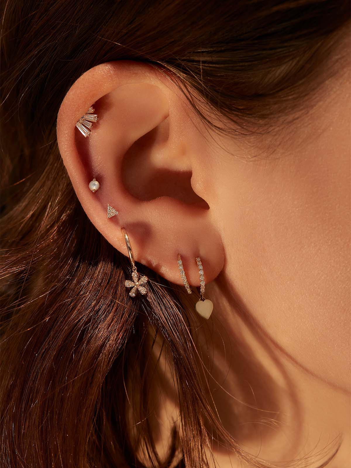 9.5mm Diamond Pavé Yellow Gold Single Hoop Earring