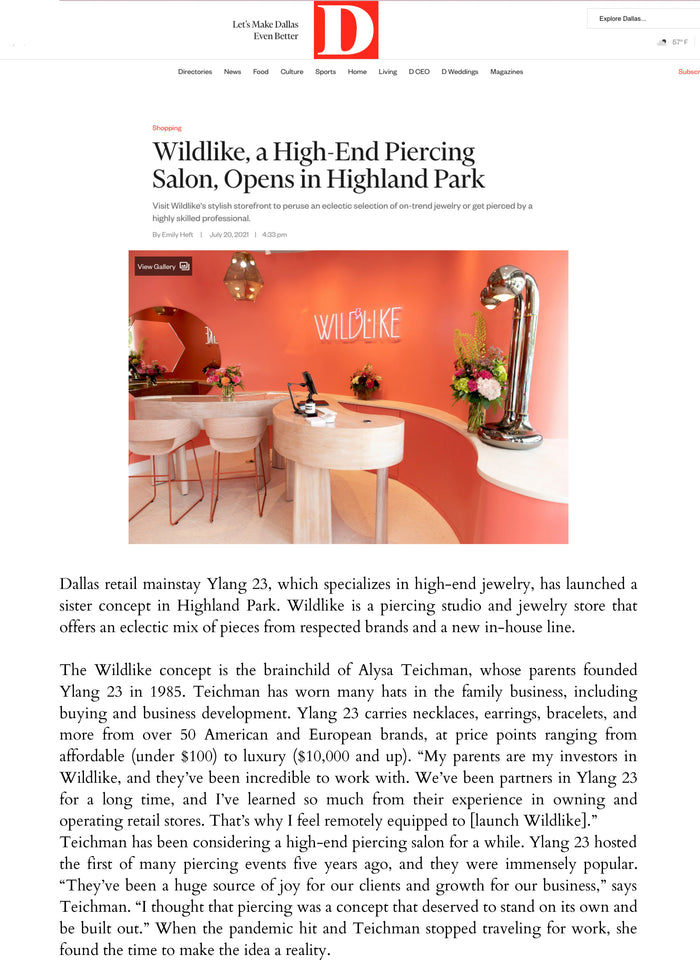 DALLAS MAGAZINE: WILDLIKE OPENS IN HIGHLAND PARK