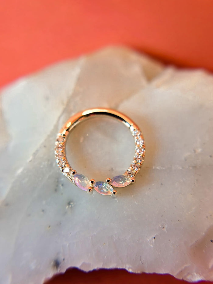 3 Opal & Diamond Front Facing Clicker Hoop