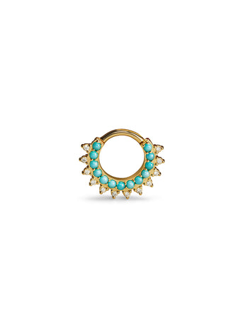 Diamond and Turquoise Gem Kolo Yellow Gold Single Hoop Earring