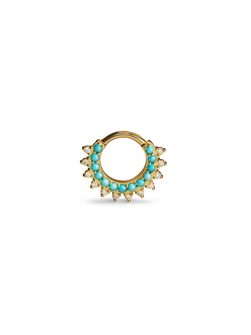 Diamond and Turquoise Gem Kolo Yellow Gold Single Hoop Earring