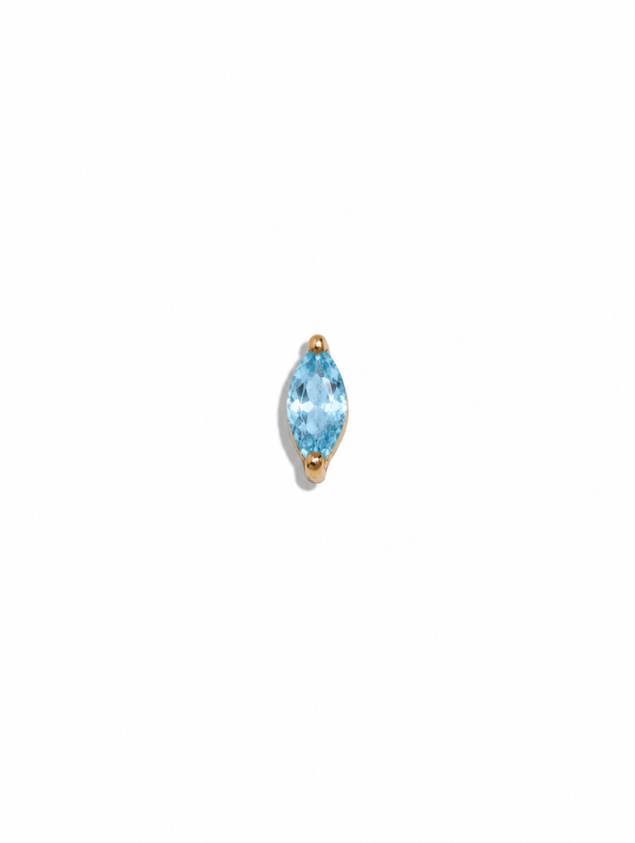 Small Blue Topaz Marquise Yellow Gold Stud