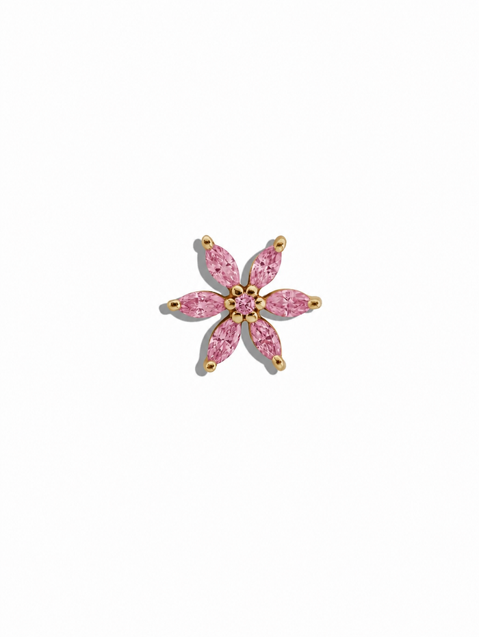 Mini Pink Sapphire and Marquise Flower Yellow Gold Stud