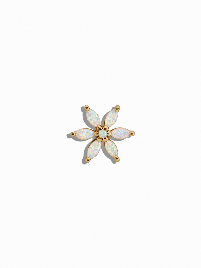 Mini Opal and Marquise Flower Yellow Gold Stud