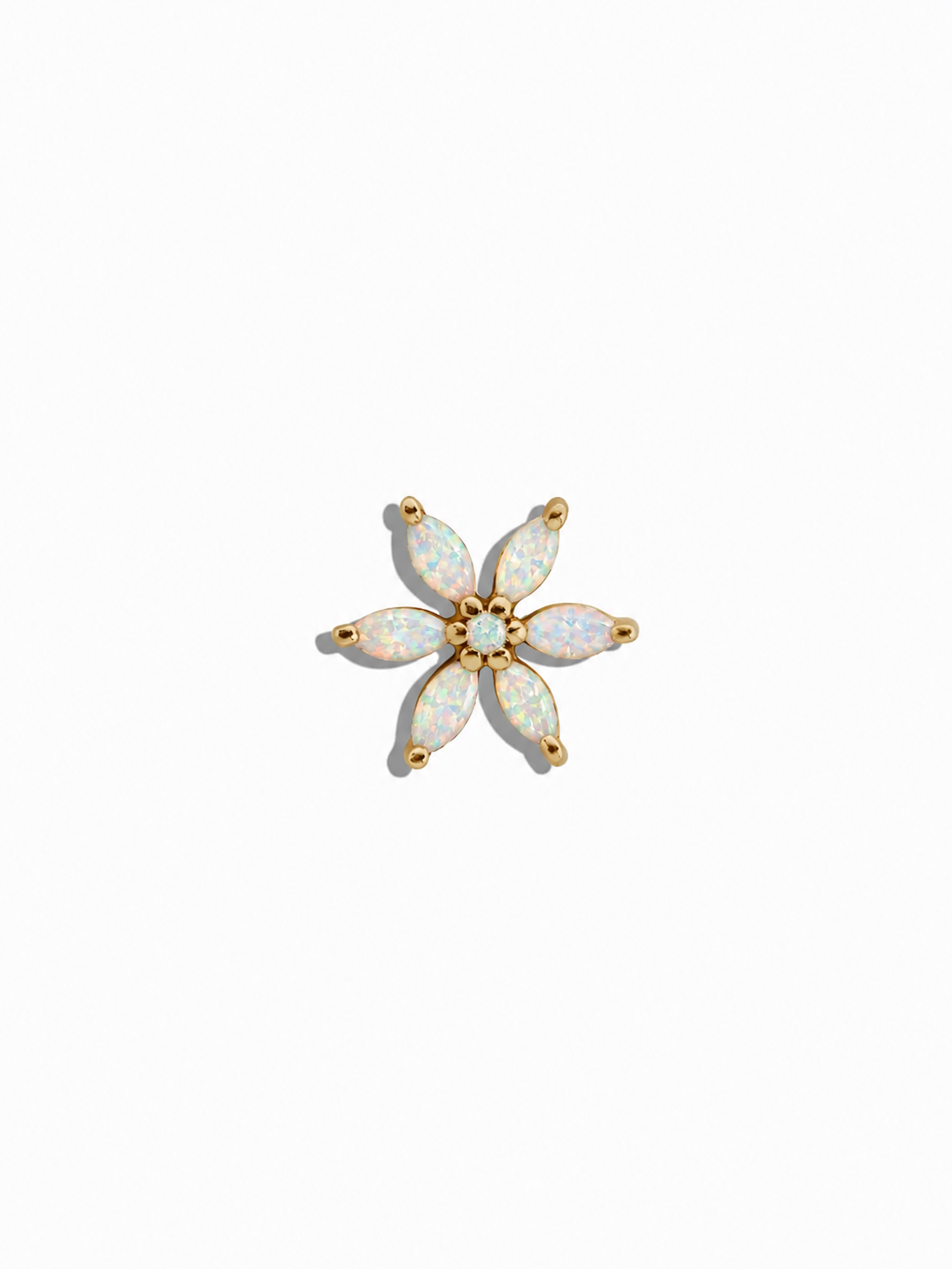 Mini Opal and Marquise Flower Yellow Gold Stud