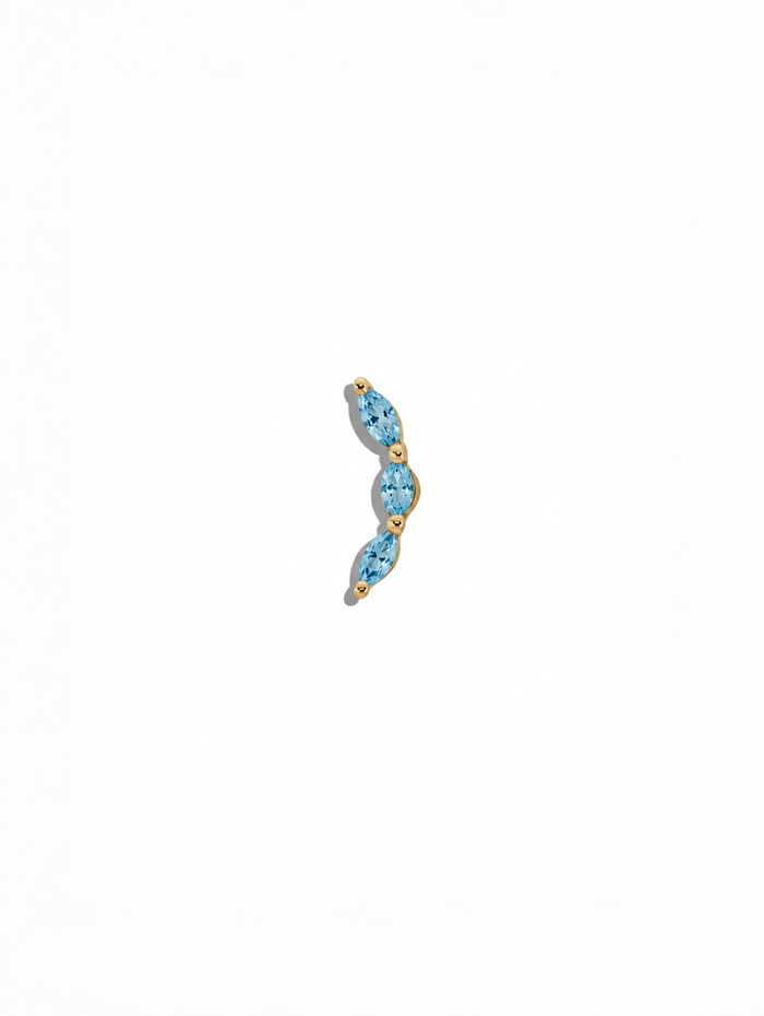 Mini Blue Topaz Marquise Curve Yellow Gold Stud