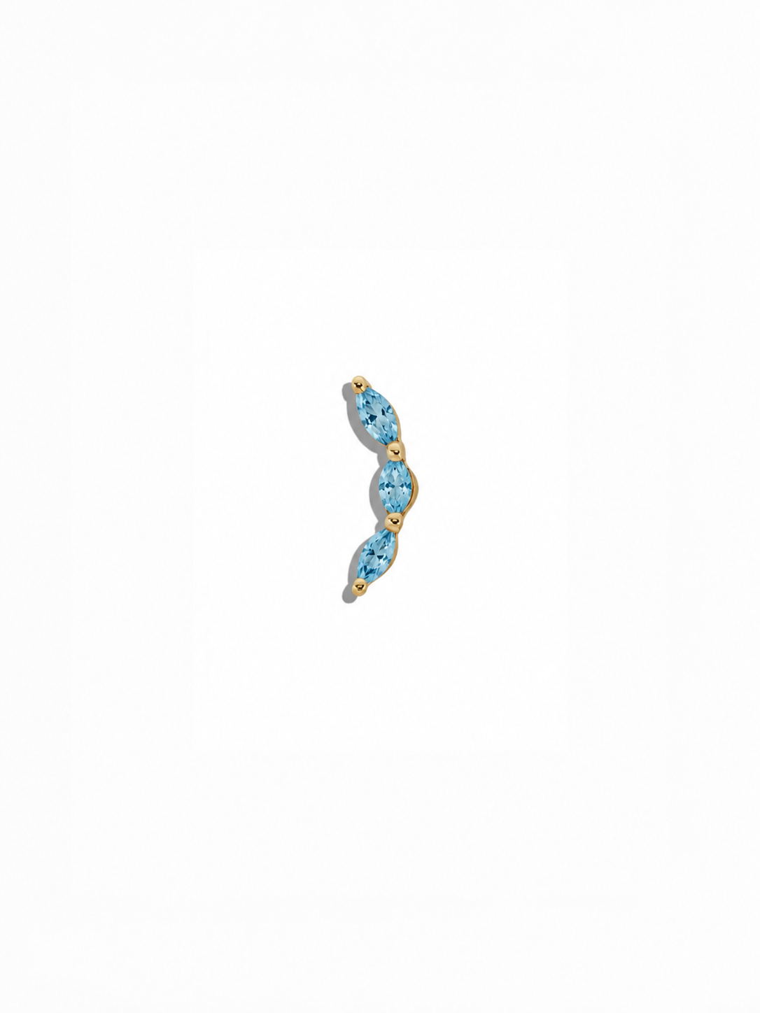 Mini Blue Topaz Marquise Curve Yellow Gold Stud