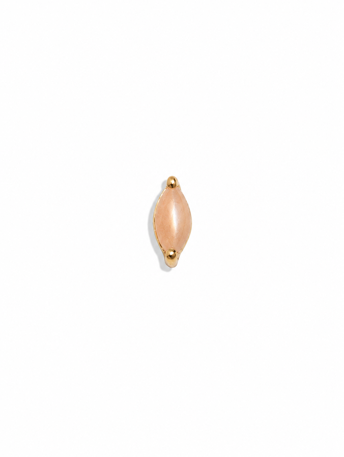 Small Peach Moonstone Marquise Yellow Gold Stud