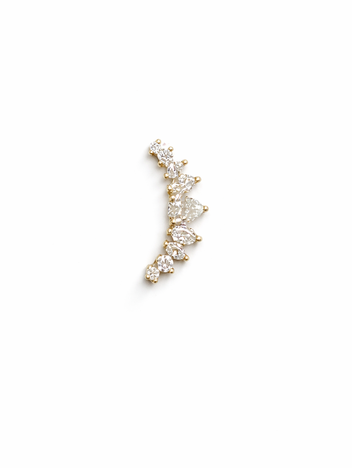 Pear, Marquise & Round Diamond Large Curve Yellow Gold Stud