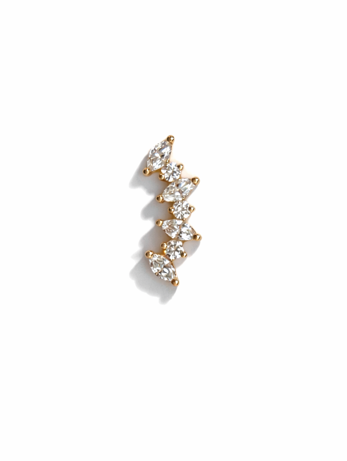 Marquise & Round Diamond Large Curve Yellow Gold Stud
