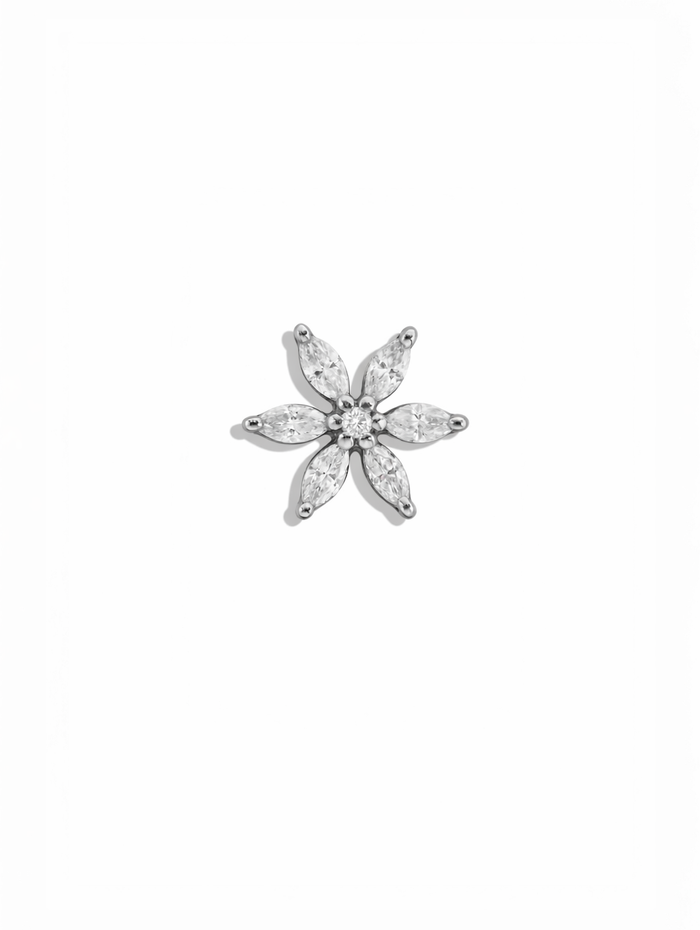 Mini Diamond Round and Marquise Flower White Gold Stud
