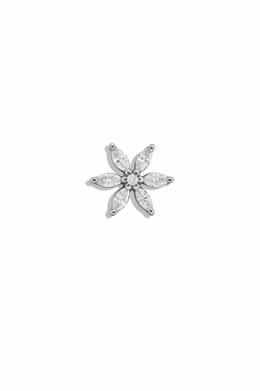 Mini Diamond Round and Marquise Flower White Gold Stud
