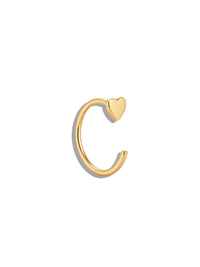 Heart Motif Yellow Gold Huggie Hoop