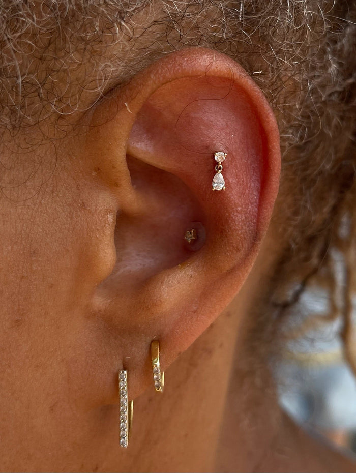 Happy CZ Yellow Gold Threadless Stud