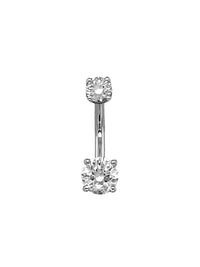 7/16" 4 Prong Round CZ White Gold Curved Barbell