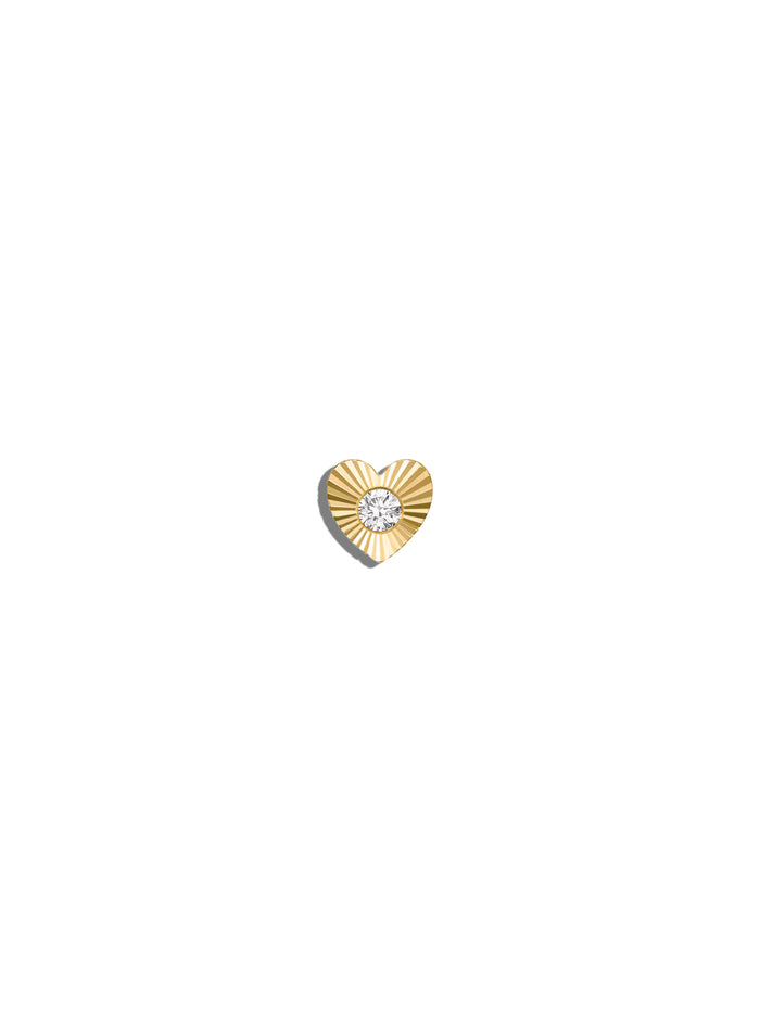 Diamond Sloan Ray Heart Yellow Gold Threadless Stud