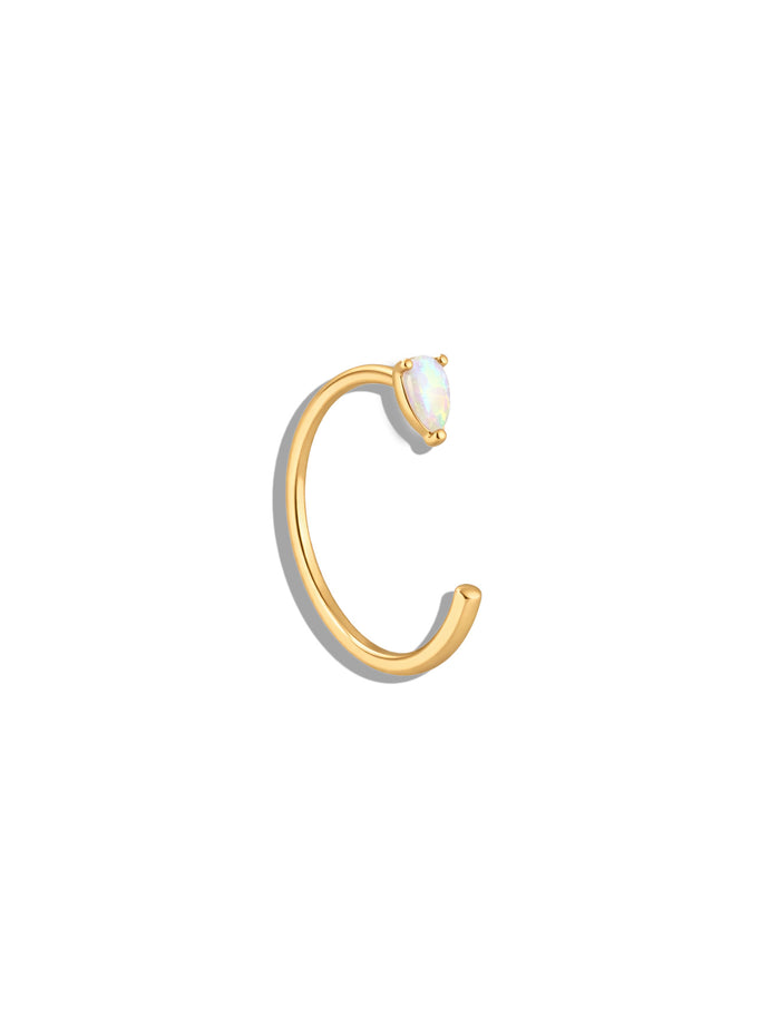 Pear Opal Yellow Gold Huggie Hoop