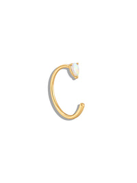 Pear Opal Yellow Gold Huggie Hoop