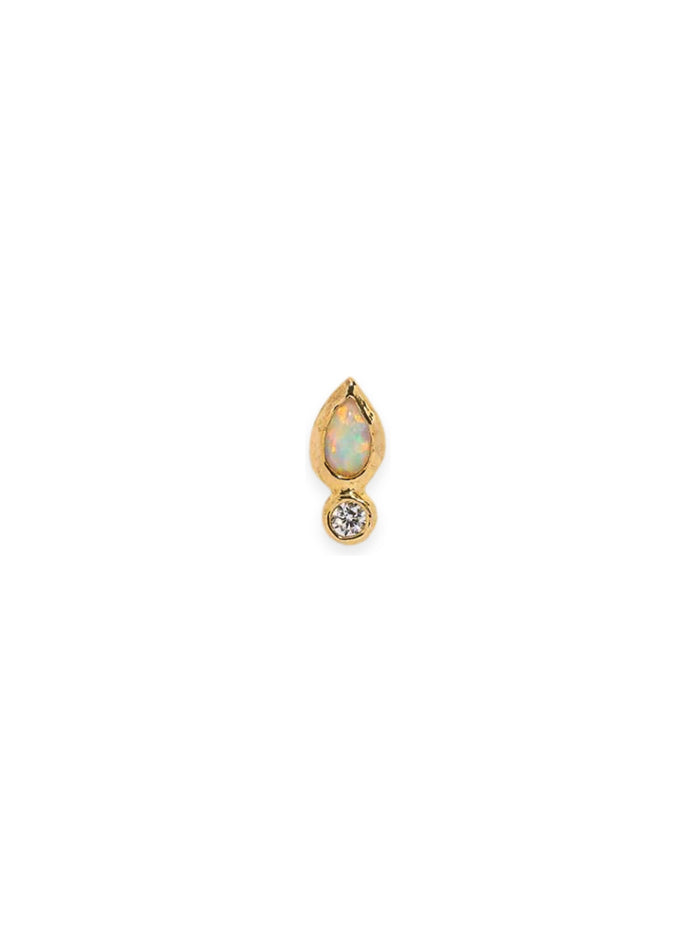 Opal & Diamond Bezel Pear Yellow Gold Threaded Stud