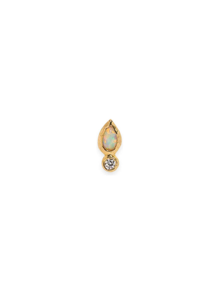 Opal & Diamond Bezel Pear Yellow Gold Threaded Stud