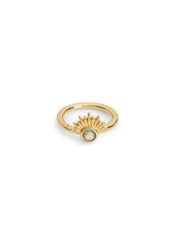 Opal Blaze Fixed Ring Yellow Gold Hoop Earring