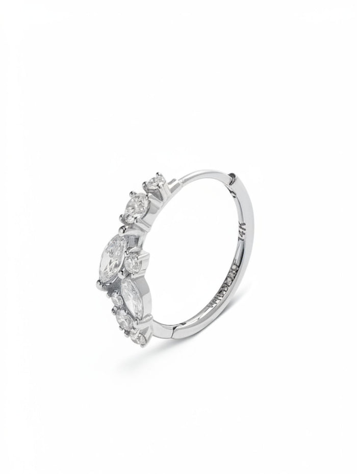 11mm Lab-Grown Diamond Cluster White Gold Single Hoop Earring