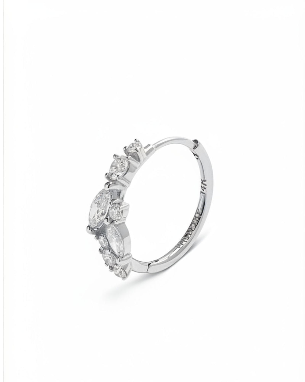 11mm Lab-Grown Diamond Cluster White Gold Single Hoop Earring