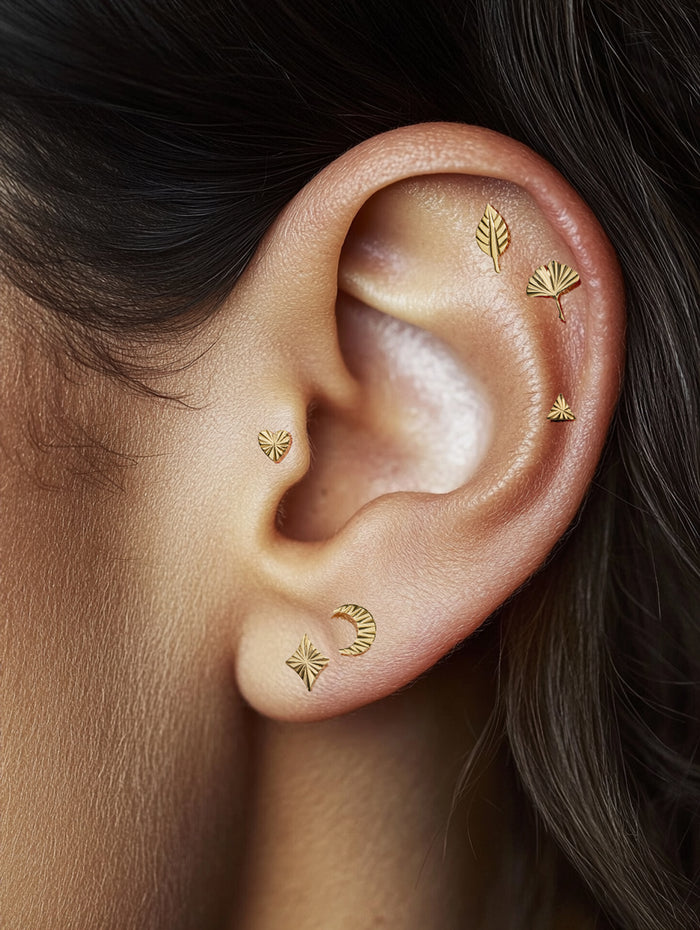 Engraved Moon Stud