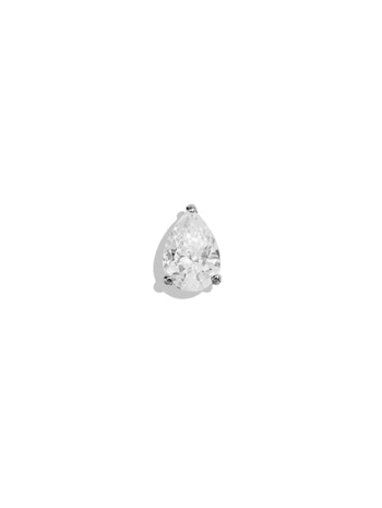 Large Pear CZ White Gold Threaded Stud