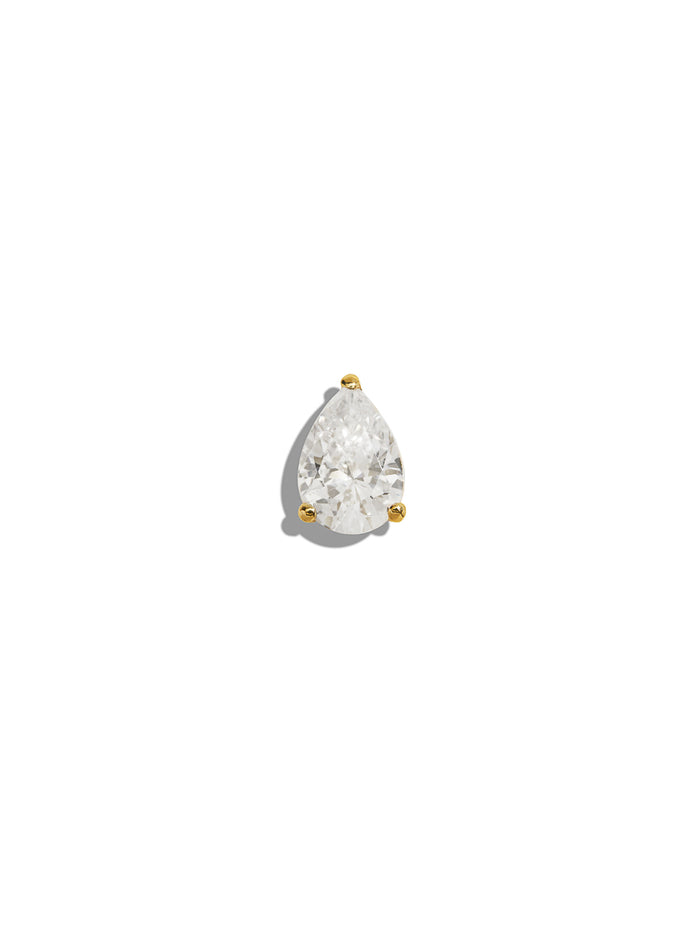 Large Pear CZ Yellow Gold Threaded Stud