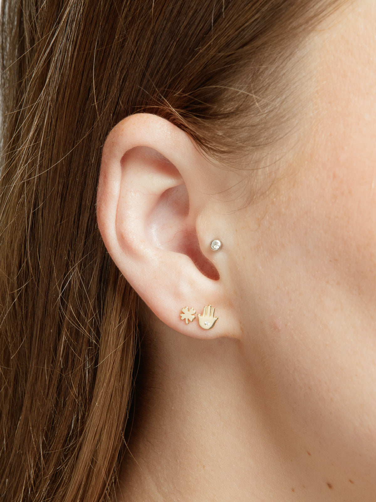 Diamond Hamsa Yellow Gold Single Stud