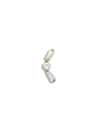 Tapered Baguette Diamond Curve Yellow Gold Single Stud