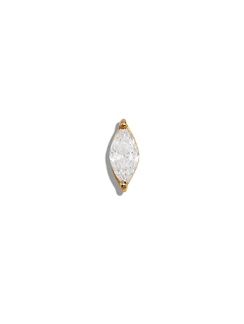 Small Diamond Marquise Yellow Gold Single Stud Earring