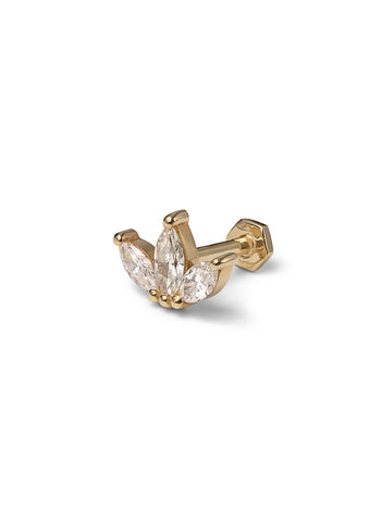 Three Diamond Marquise Cluster Yellow Gold Stud