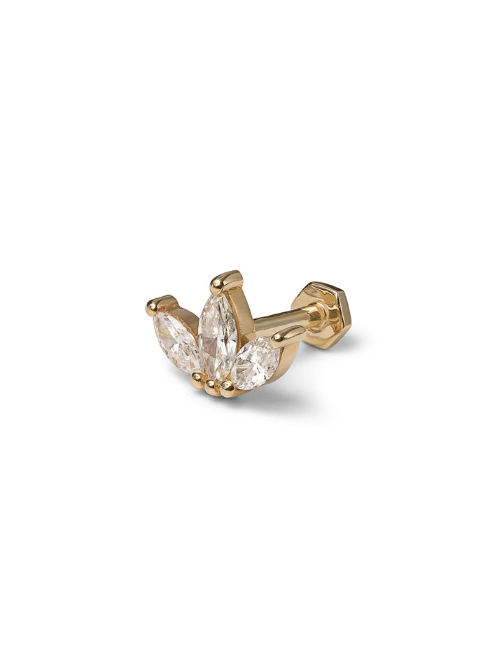 Three Diamond Marquise Cluster Yellow Gold Stud