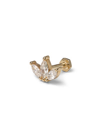 Three Diamond Marquise Cluster Yellow Gold Stud