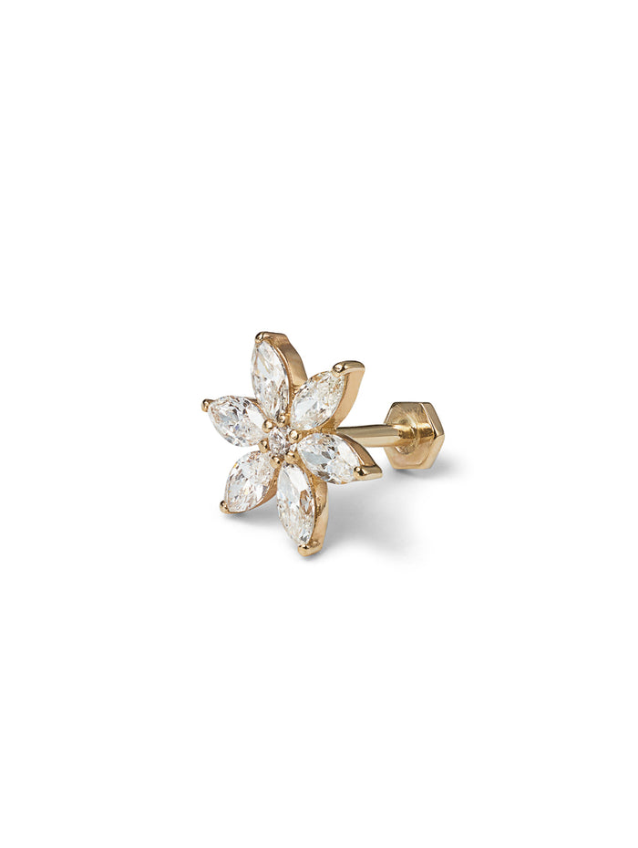 Diamond Round and Marquise Flower Yellow Gold Stud