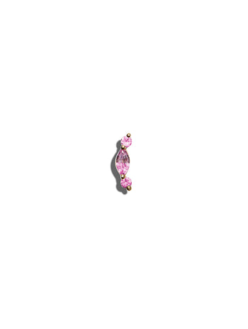 Pink Sapphire Round & Marquise Curve Yellow Gold Stud