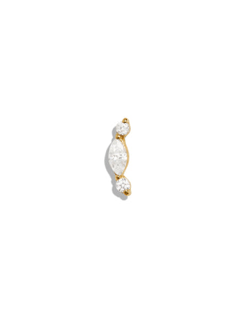 Diamond Round & Marquise Curve Yellow Gold Single Stud