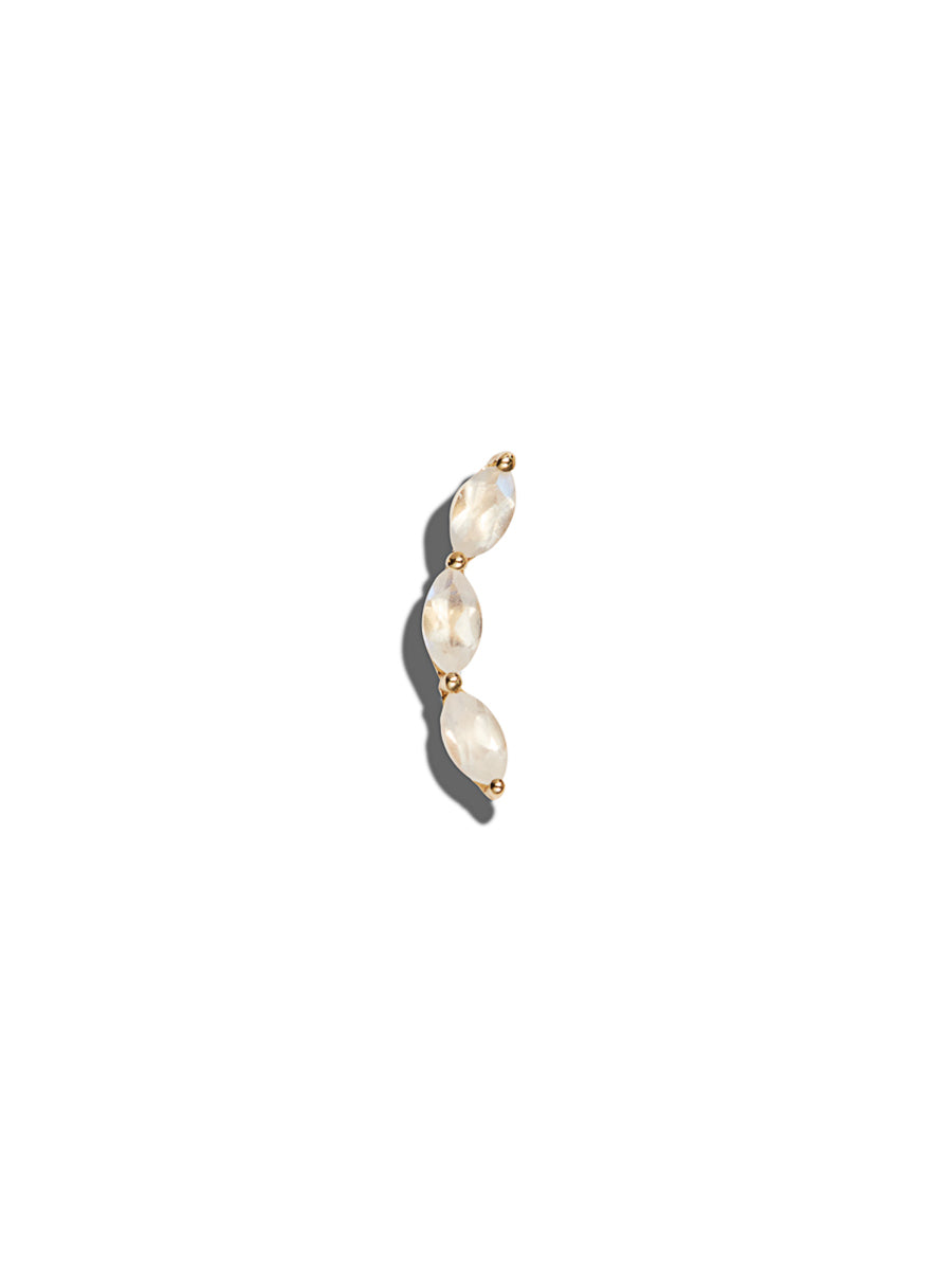 Three Moonstone Marquise Curve Yellow Gold Single Stud