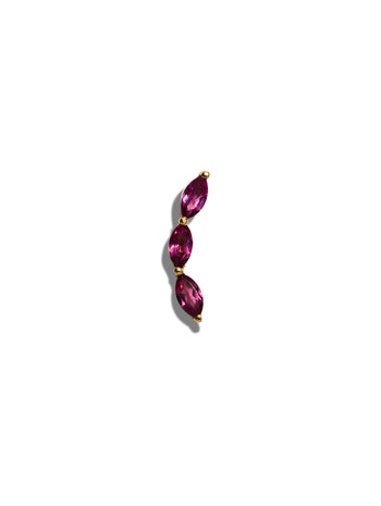 Three Rhodolite Marquise Curve Yellow Gold Single Stud