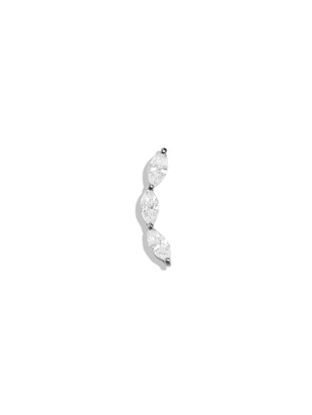 Three Diamond Marquise Curve White Gold Single Stud