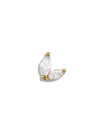 Two Diamond Marquise Yellow Gold Single Stud Earring