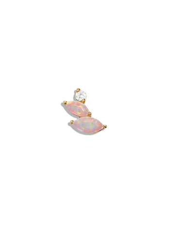 Two Opal Marquise and Round Diamond Yellow Gold Single Stud Earring