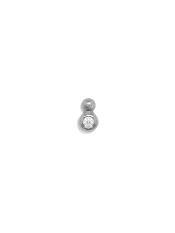 Diamond Double Ball Stud White Gold Single Earring